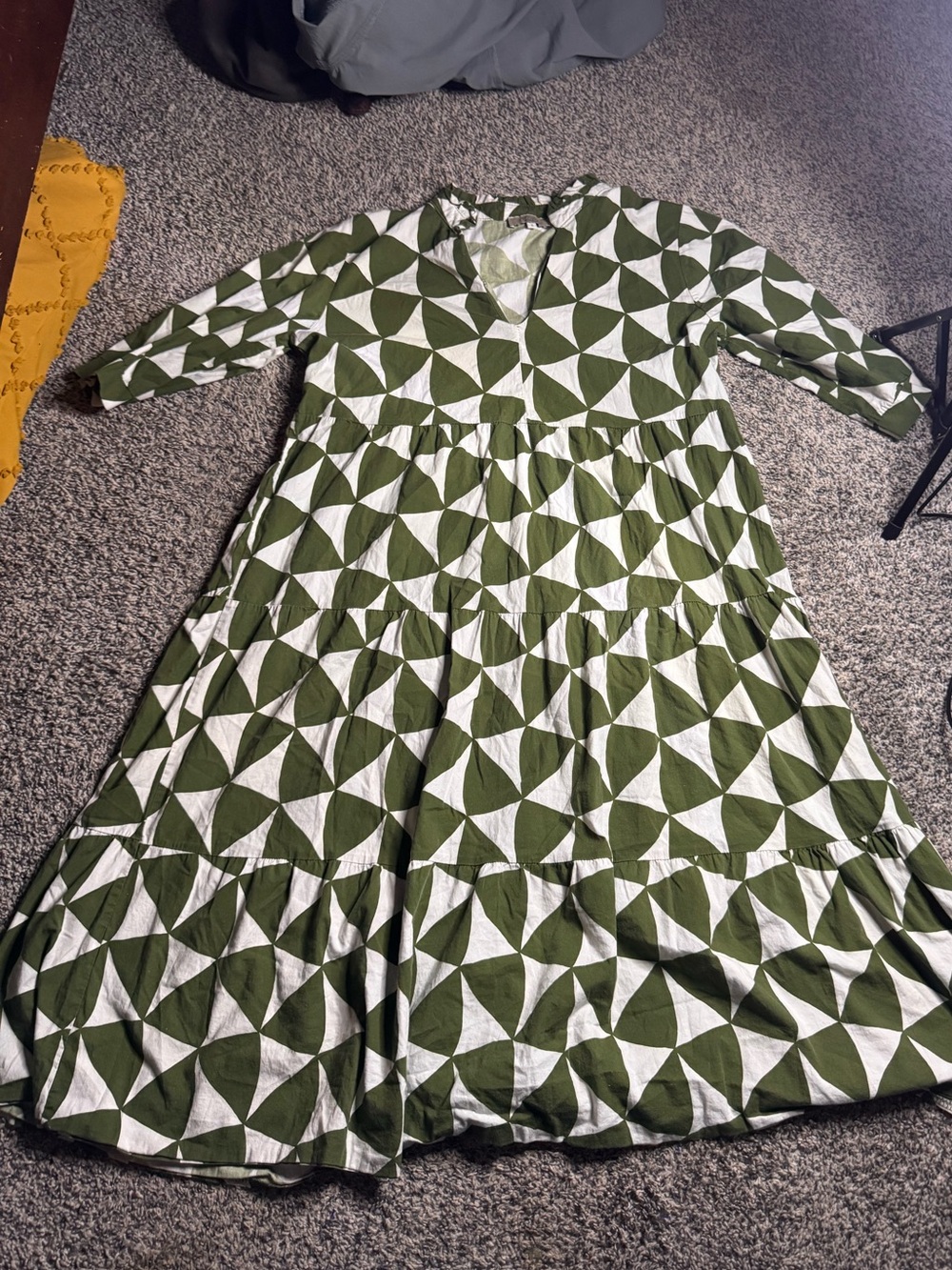 Womens Green & White Geometric Print Tiered Dress made in Italy